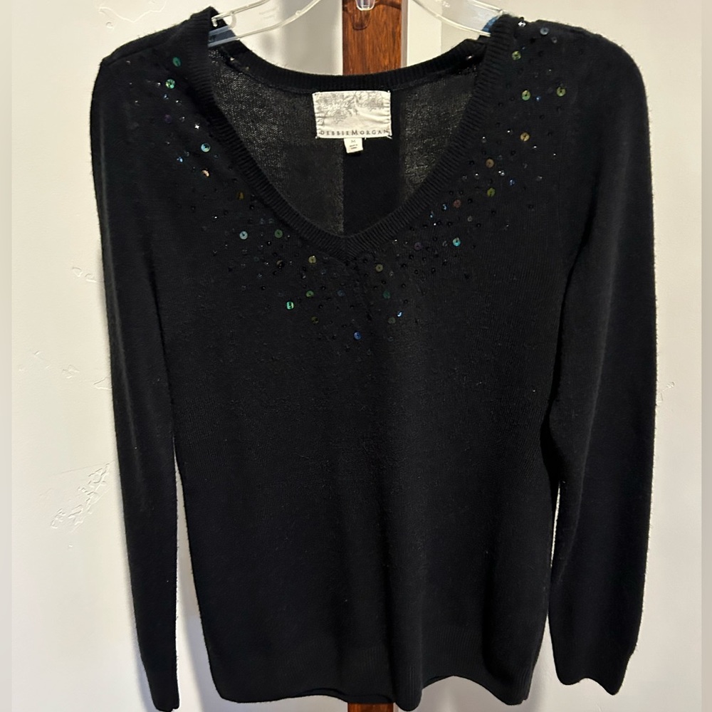 Debbie Morgan Women’s Black V-Neck Sweater with Sequins Size M